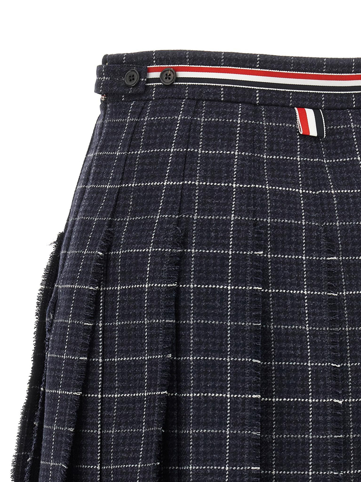 THOM BROWNE Navy Wool Pleated Mini Skirt