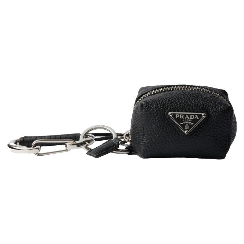 PRADA Leather Bag Charm Keyring Black