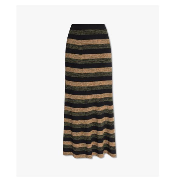 GANNI Stripe Rib Merino Wool Maxi Skirt K2292 999