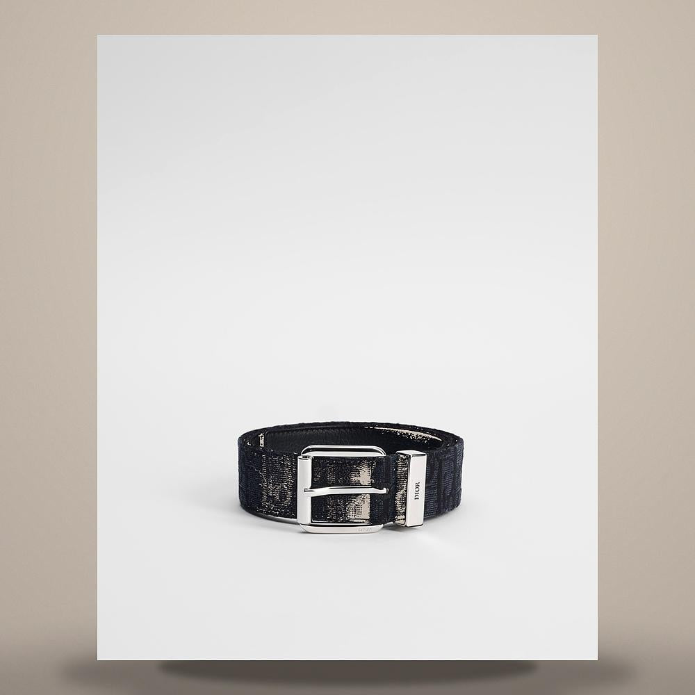 DIOR Black Oblique Jacquard and Grained Calfskin 35mm Belt