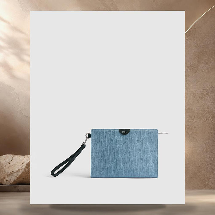 DIOR Light Blue Oblique Jacquard A5 Triangle Pouch 2ESCA679SLEH522