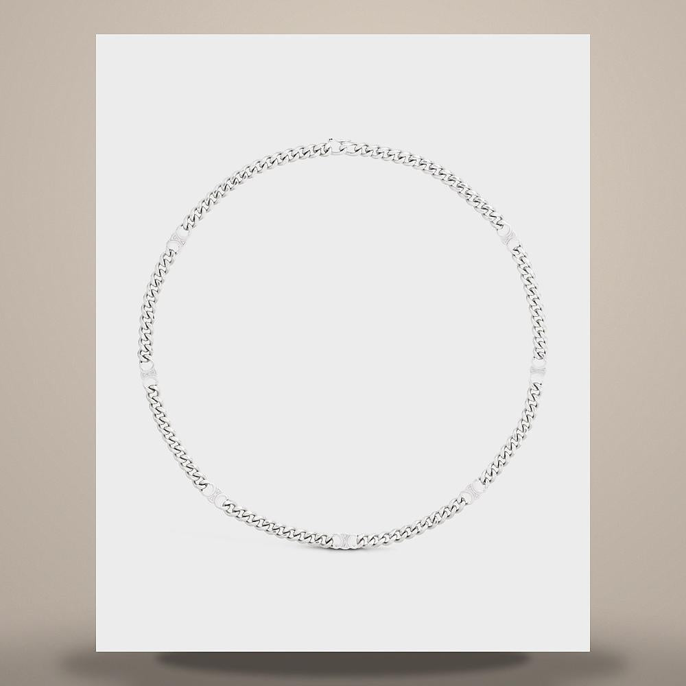CELINE Triomphe Tag Necklace Rhodium-Finish Brass Silver B10GN4W96 36SI
