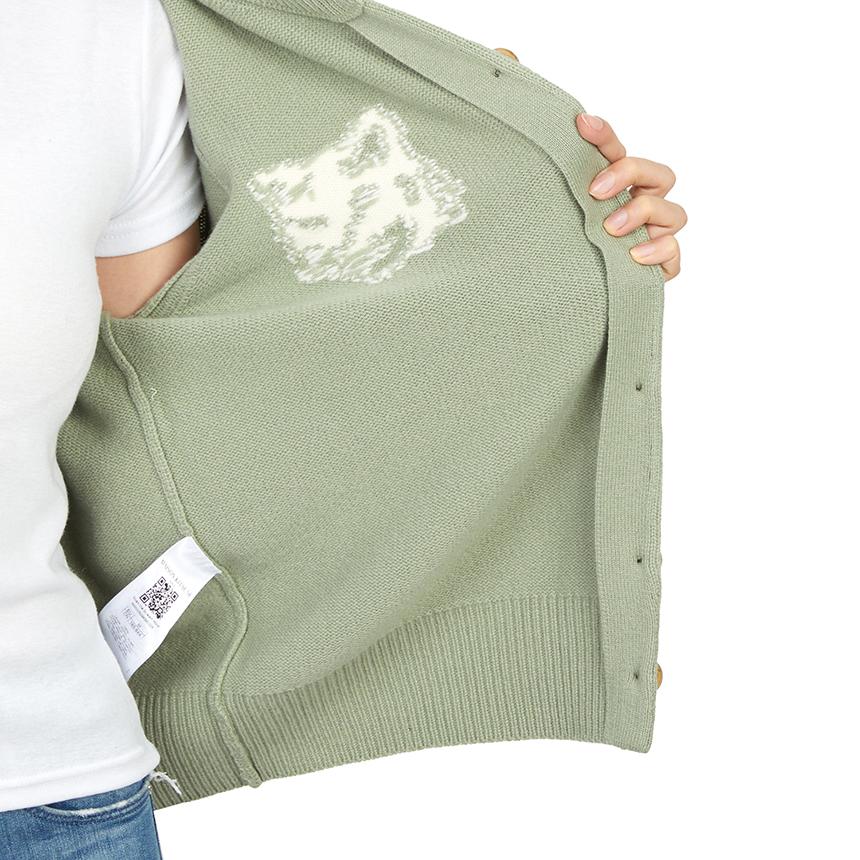 Maison Kitsune Fox Head Wool Cardigan Grey Unisex NW00509 KM0329 0396