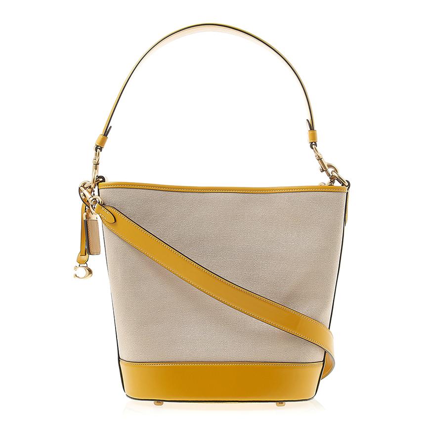 Coach Natural Canvas Yellow Gold Field Bucket Shoulder Bag