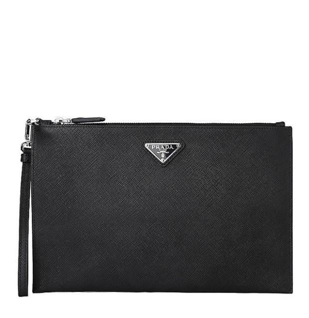 PRADA Saffiano Triangle Logo Black Clutch Bag 2NH005 PN9 F0002