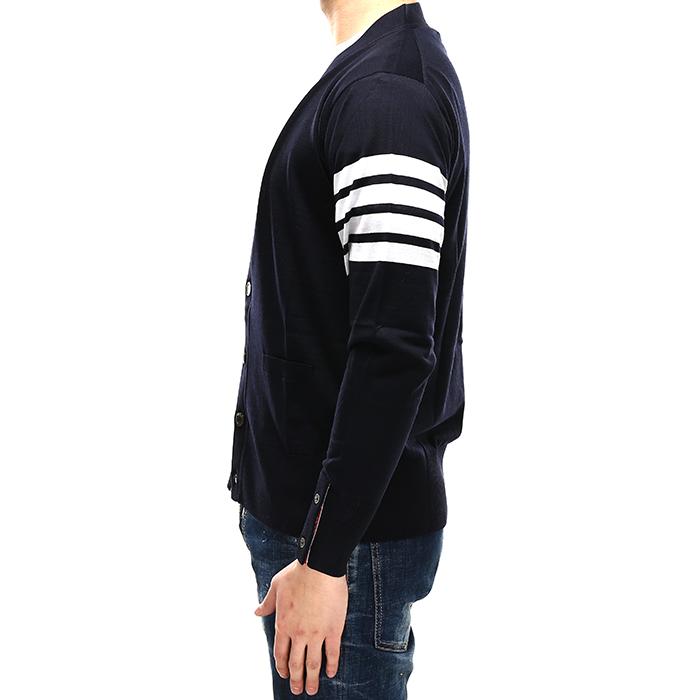 THOM BROWNE Classic Merino Wool Diagonal Stripe Cardigan Navy Men