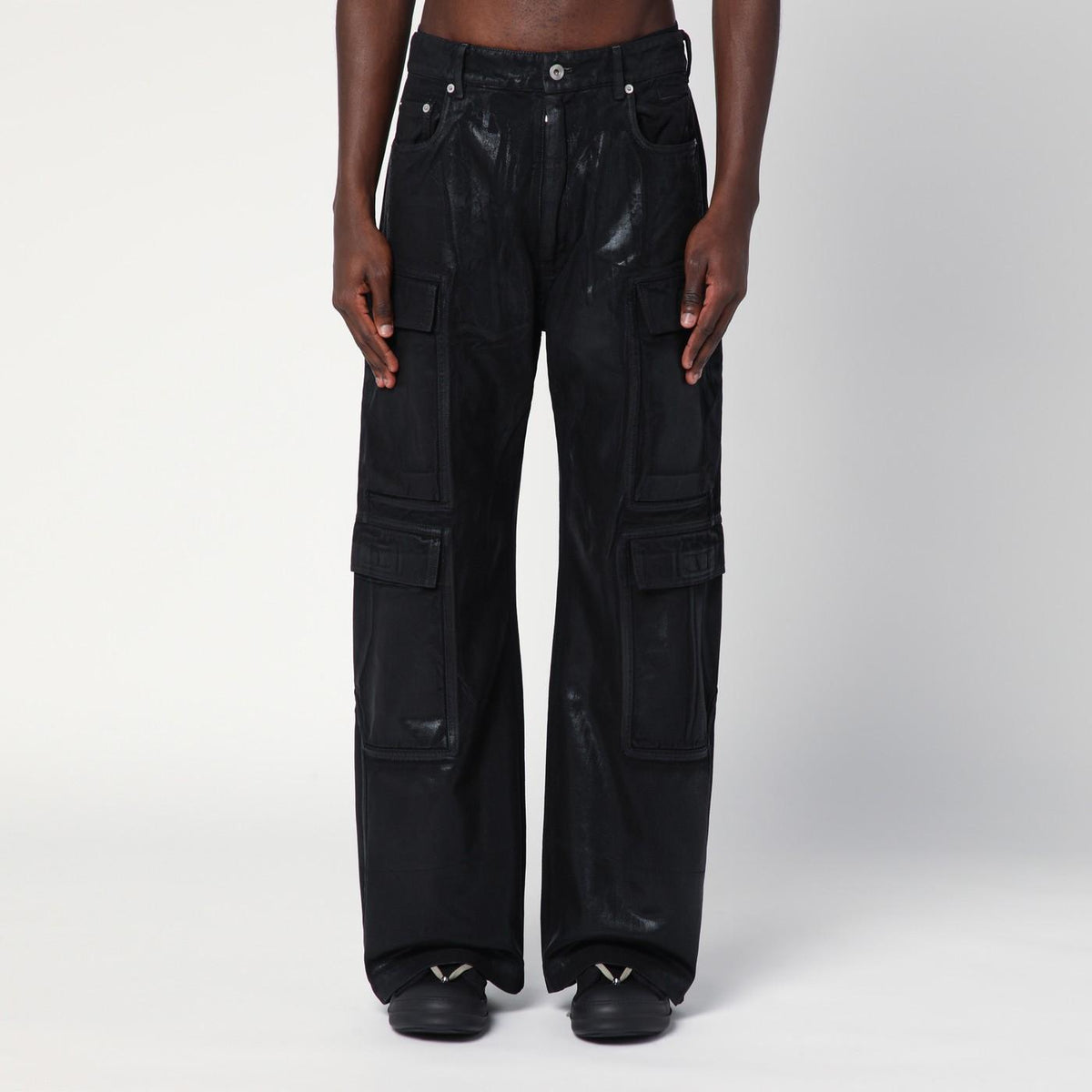 Rick Owens DRKSHDW Black Foil Denim Double Cargo Jeans DU01E3361 DCF 09