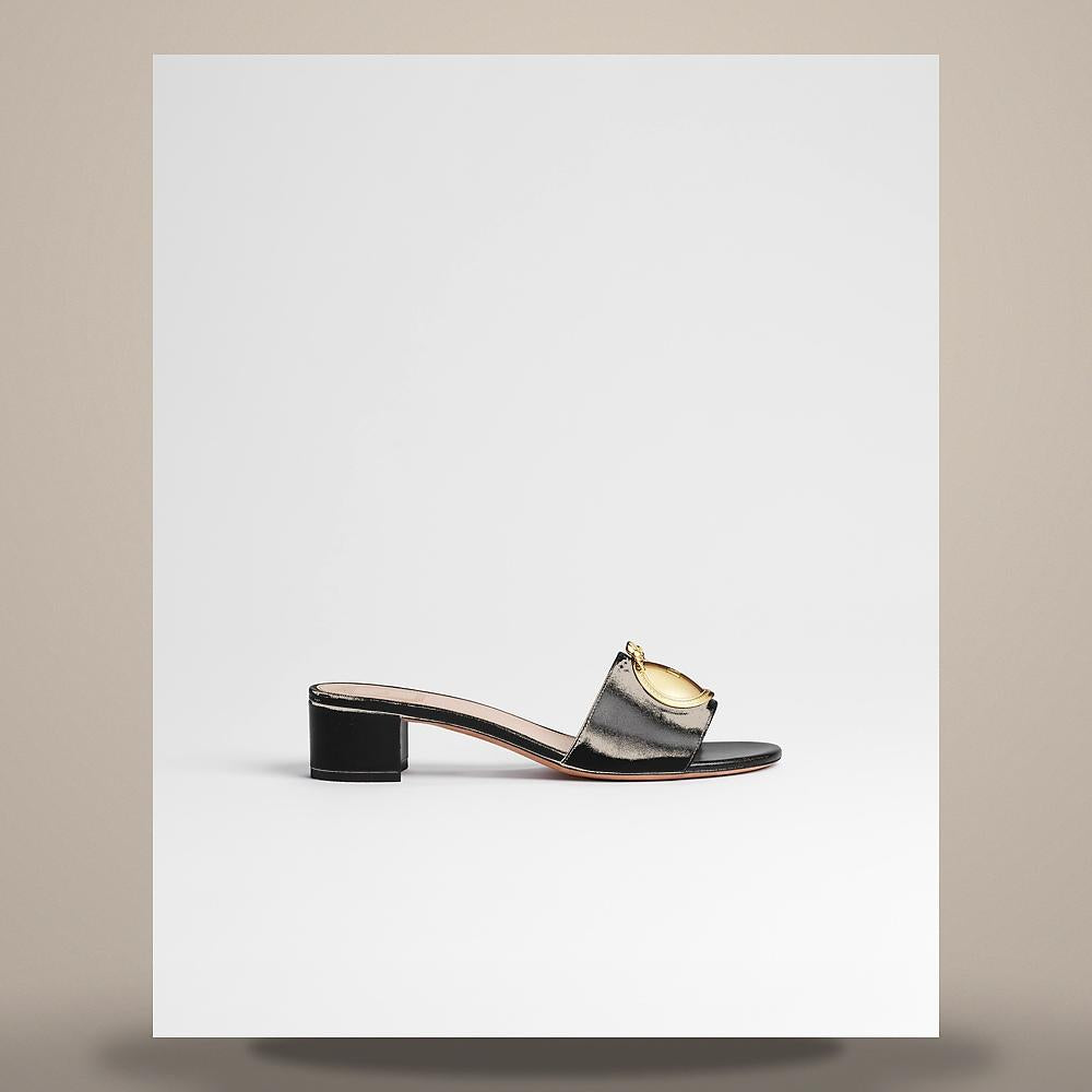 DIOR Black Lambskin Medallion Buckle Heel Slide Pumps KCO695LAB S900