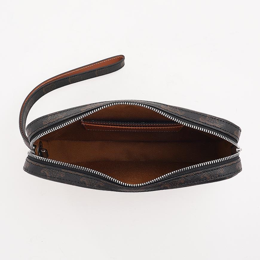 CELINE Triomphe Strap Leather Clutch Bag for Men, Light Gray