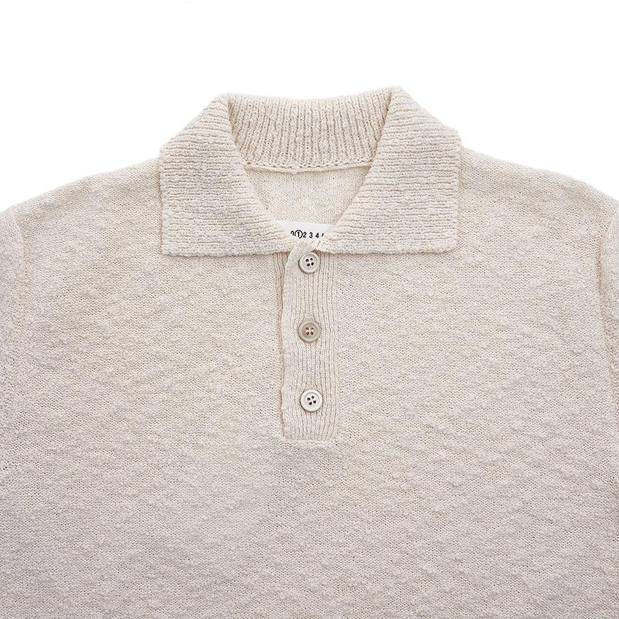 Maison Margiela Back Stitch Bouclé Polo Knit Sweater Women White