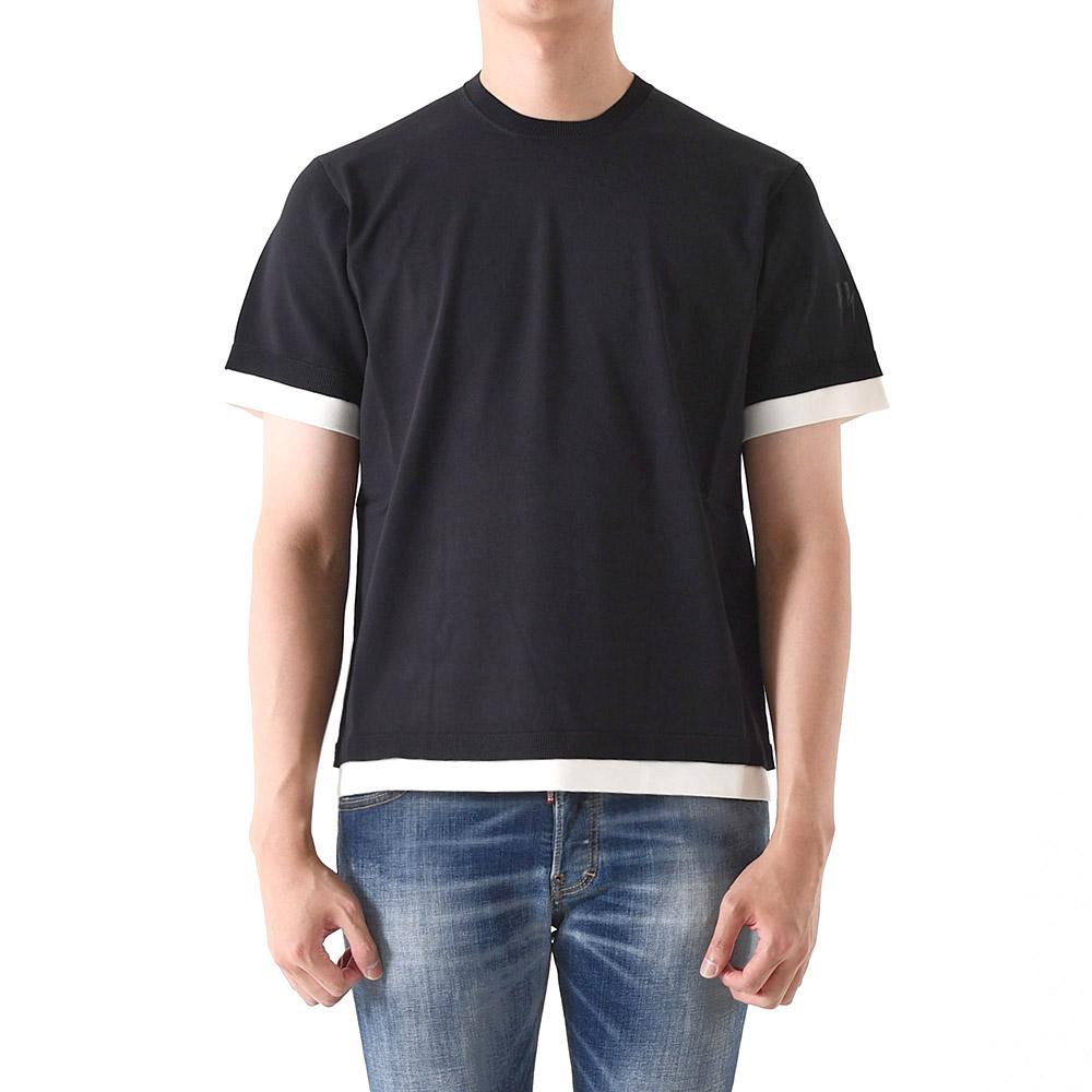 Neil Barrett Bolt Embroidered Layered Short Sleeve T-Shirt Navy