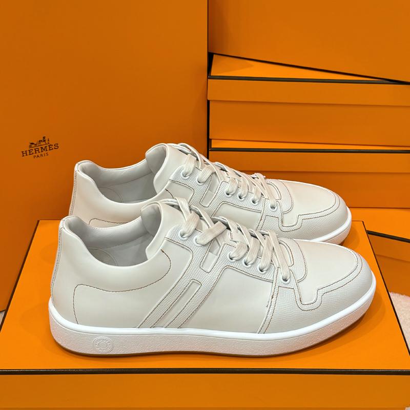 HERMES White Epsom Calfskin Join Low-Top Sneakers