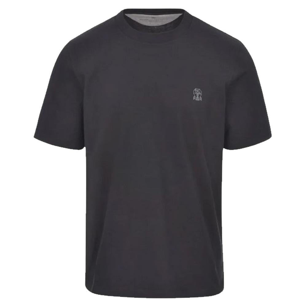 Brunello Cucinelli Logo Cotton Jersey Crewneck T-Shirt Black