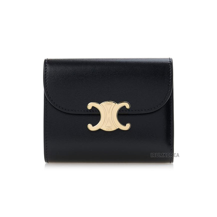CELINE Triomphe Leather Compact Wallet Black