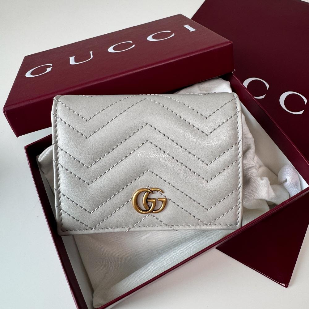 GUCCI GG Marmont Light Beige Leather Card Case Compact Wallet