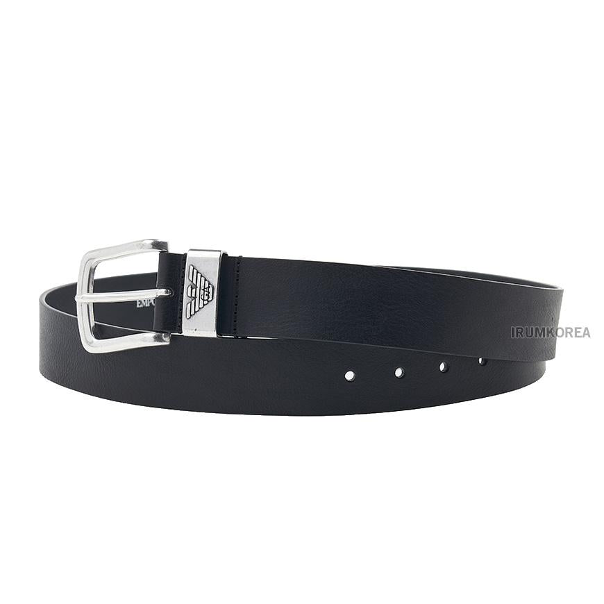Emporio Armani Men’s Leather Belt with Logo Buckle Black