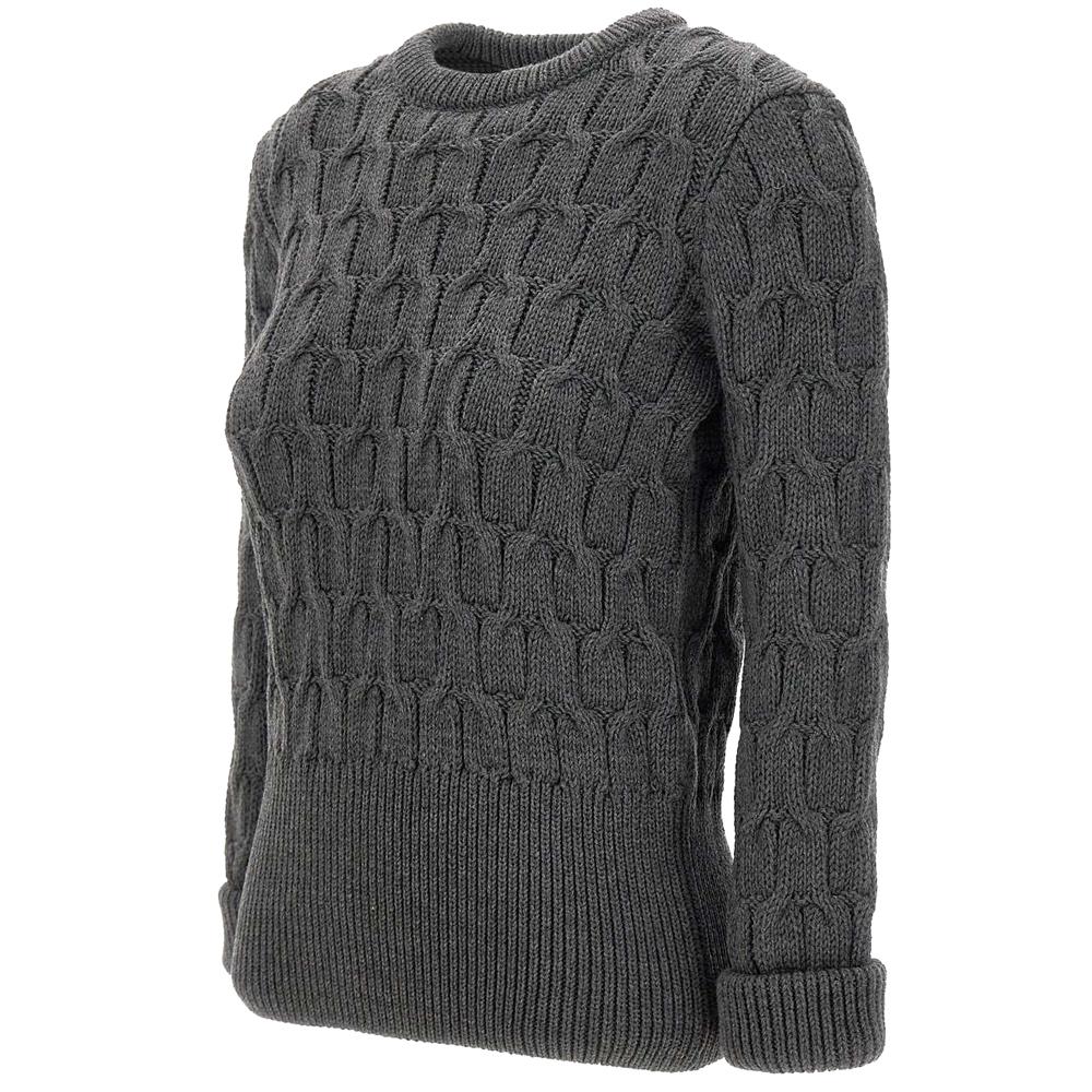 THOM BROWNE Crisscross Crewneck Pullover Knit Sweater Gray Women