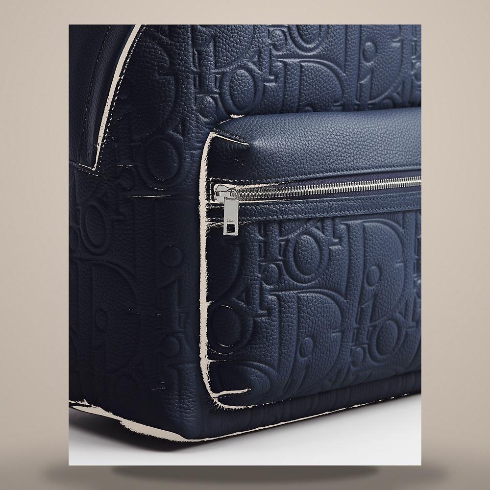 DIOR Navy Blue Gravity Grain Leather Rider Zip Backpack Shoulder Bag