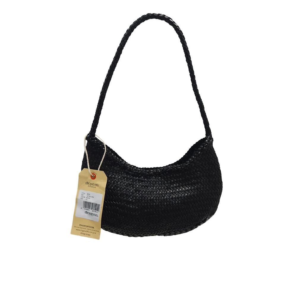 Dragon Diffusion Nova Luna Woven Leather Shoulder Bag for Women 8020 BLACK