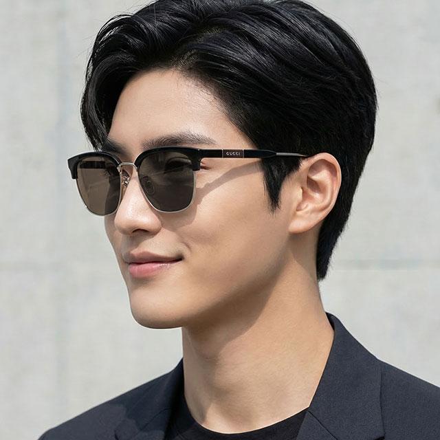 GUCCI Retro Half-Rim Acetate Sunglasses Asian Fit Unisex Black