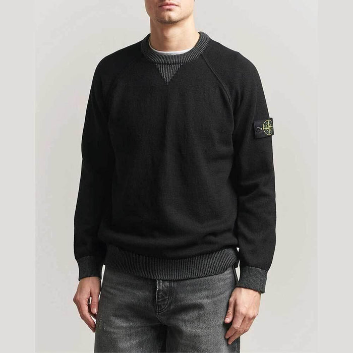 STONE ISLAND Black Knit Crewneck Sweater for Men