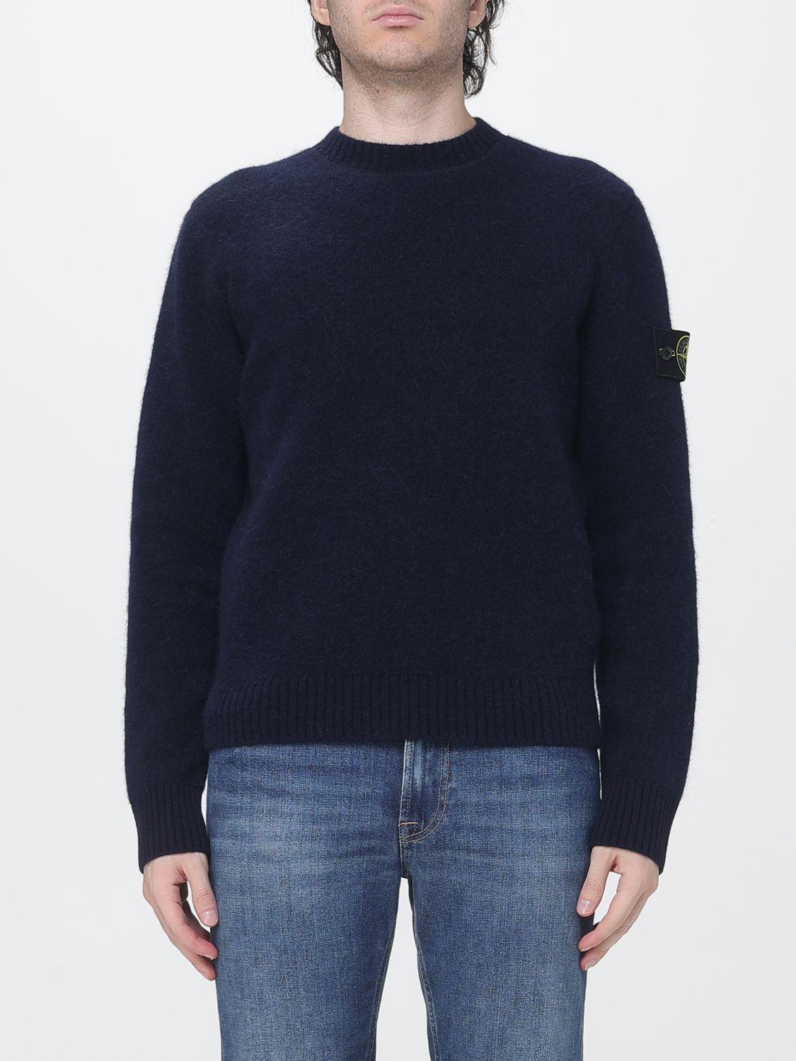 STONE ISLAND Wool Round Neck Knit Sweater Navy Men