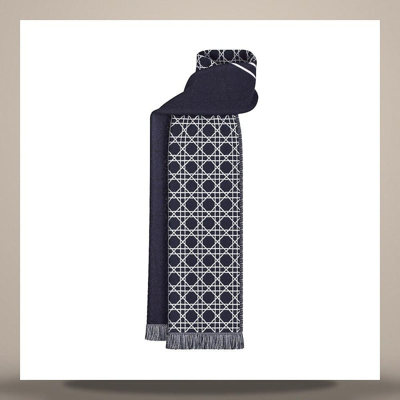 DIOR Stripe Cannage Scarf Navy Blue Gray White Wool
