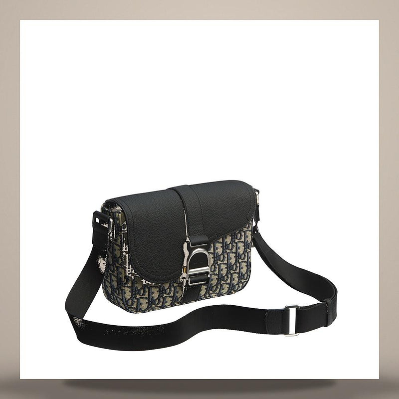 DIOR Beige Black Saddle Heritage Flap Strap Bag Oblique Jacquar 1ADPO478YKV H27E