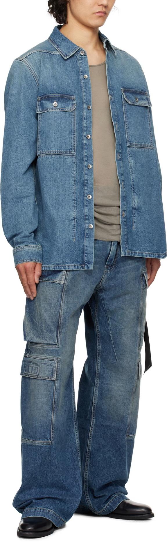 Rick Owens Washed Indigo Denim Overshirt Long Sleeve Shirt DU01E3755 DWB 06