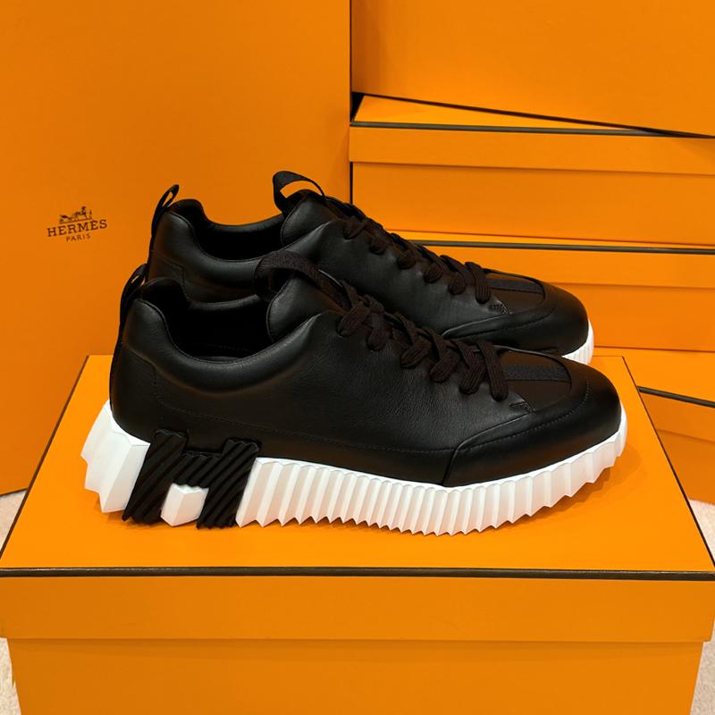 HERMES Men’s Calfskin All Black Jump Low-Top Sneakers