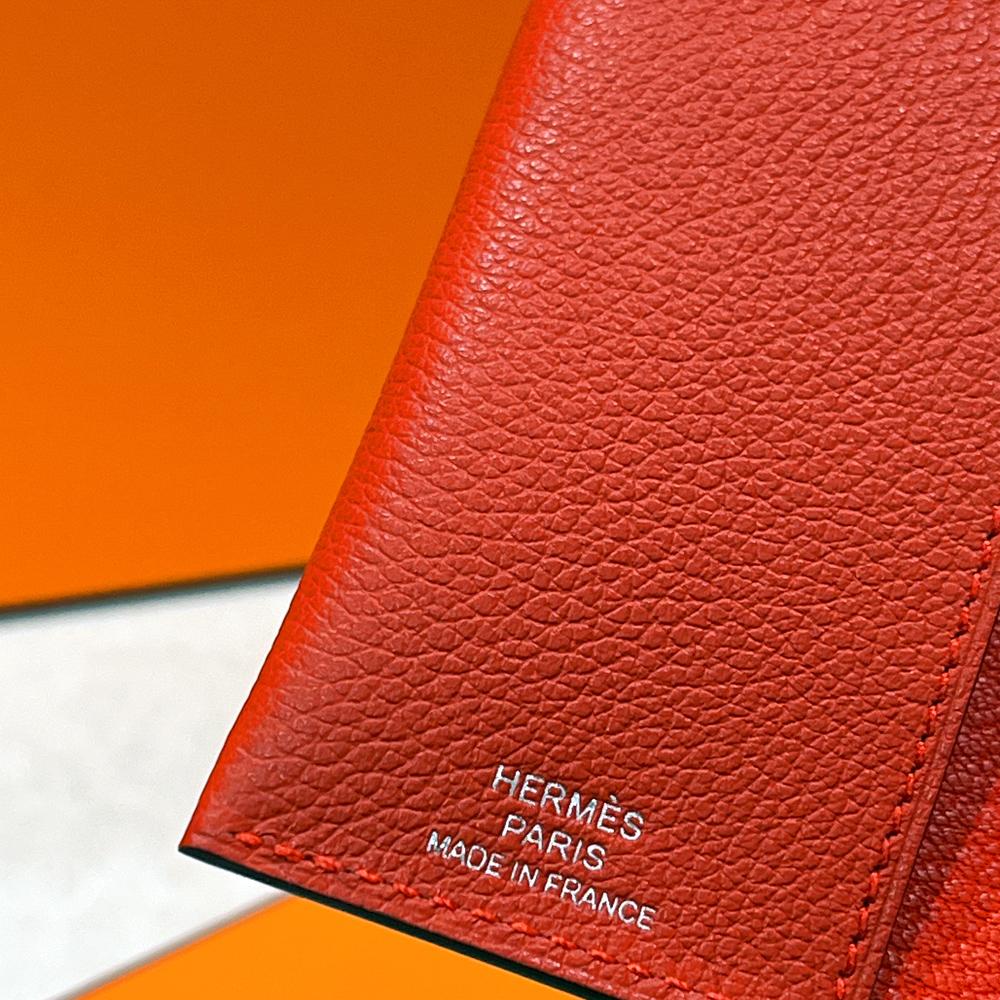 HERMES Coral Red Epsom Calfskin RMS Passport Holder Wallet Unisex