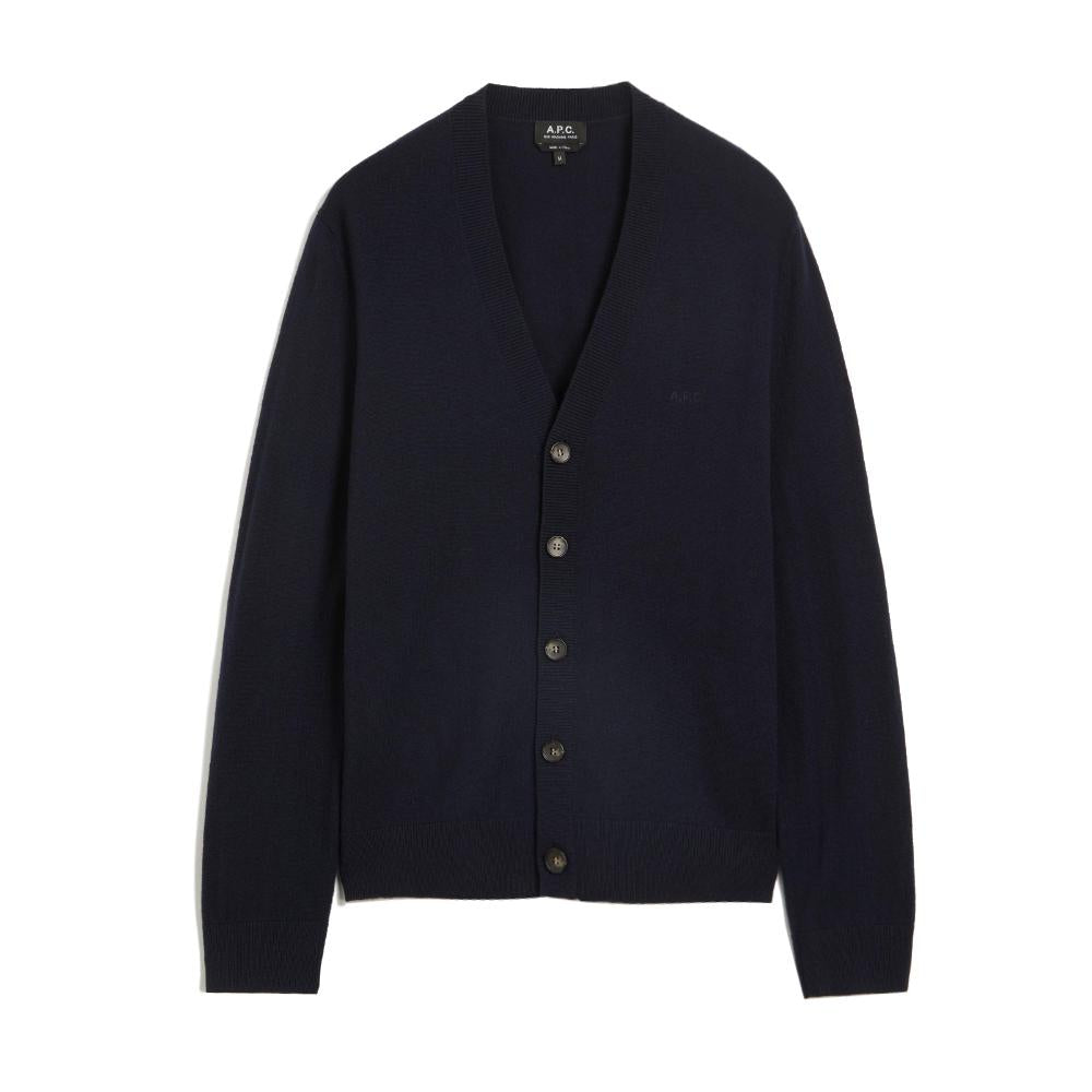 A.P.C. Logo Embroidered V-Neck Wool Cardigan Black Men