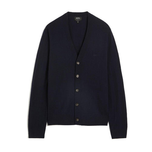 A.P.C. Logo Embroidered V-Neck Wool Cardigan Black Men