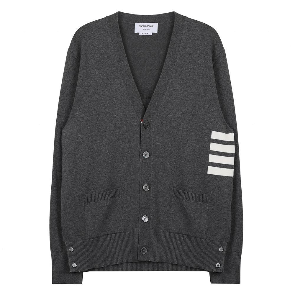 THOM BROWNE Cotton 4-Bar Relaxed Fit V-Neck Cardigan MKC581A Y3043 035