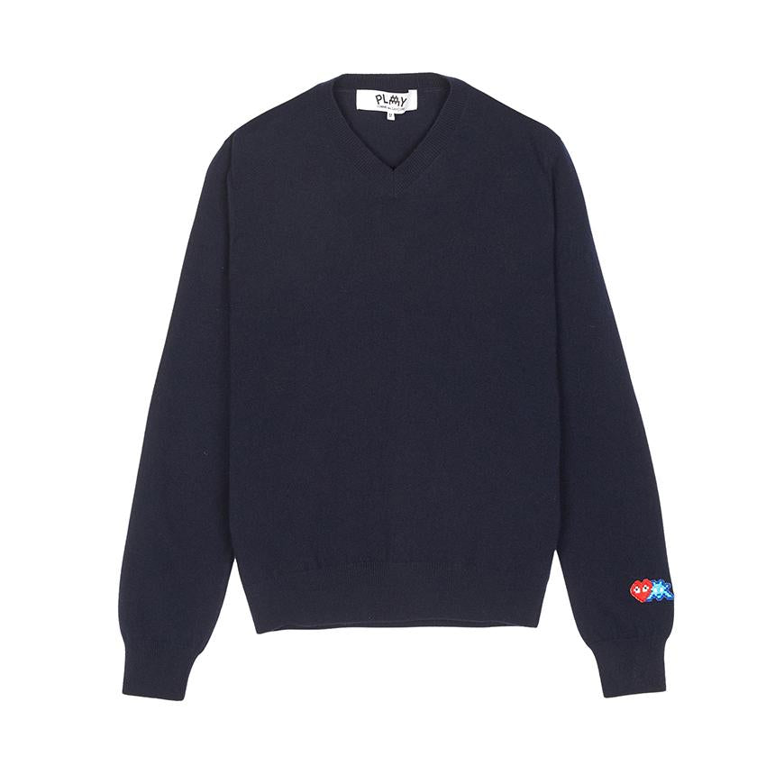 Comme des Garcons Invader Double Wappen Unisex V-Neck Knit Sweater AZ N086 051 2
