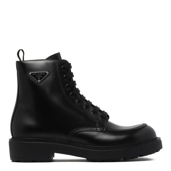 PRADA Brushed Leather Mid Boots Black