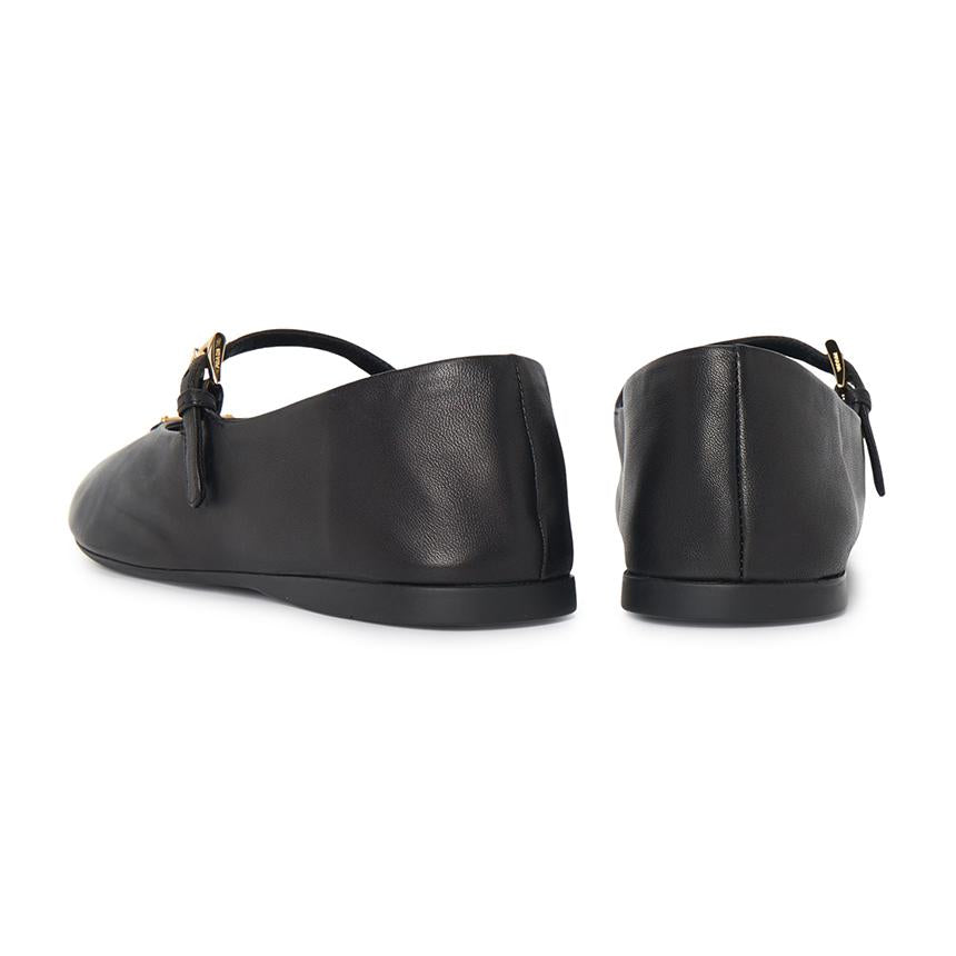 PRADA Black Leather Ballerina Flats Women’s Shoes