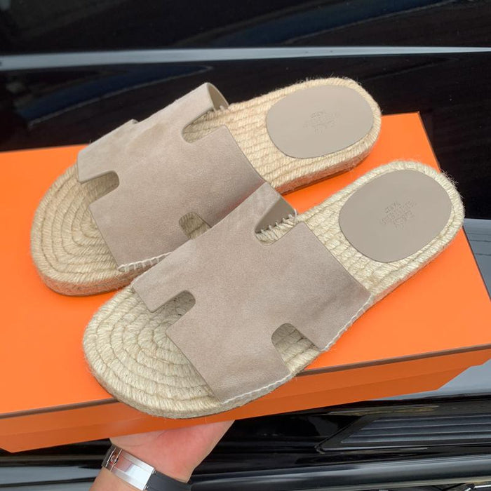HERMES Men’s Goatskin Espadrille Antigua Slippers Beige