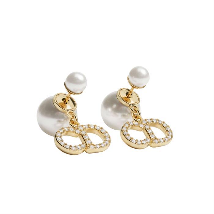 DIOR Tribales Pearl Crystal Gold-Tone Earrings