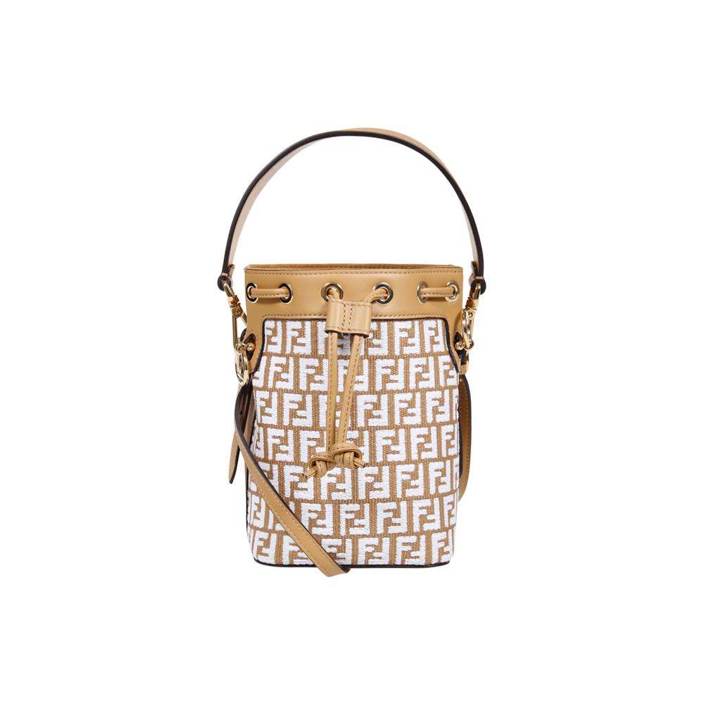 FENDI Mon Tresor Mini Raffia Bucket Bag Natural Crossbody