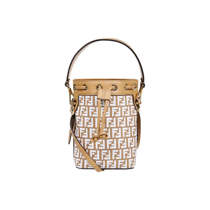 FENDI Mon Tresor Mini Raffia Bucket Bag Natural Crossbody
