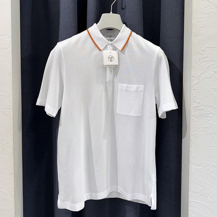 HERMES Piqures Sellier Cotton Polo Shirt White