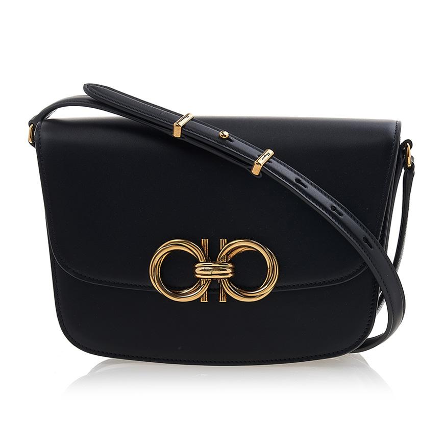 Ferragamo Trapezio Leather Shoulder Bag for Women 21 2915 NERO 0759127
