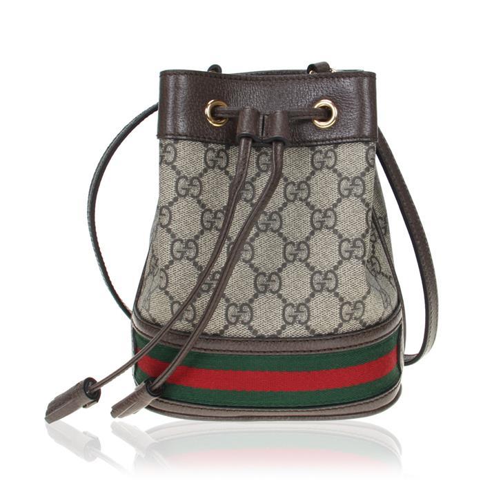 GUCCI Ophidia GG Mini Bucket Bag Brown Canvas Leather Shoulder Bag