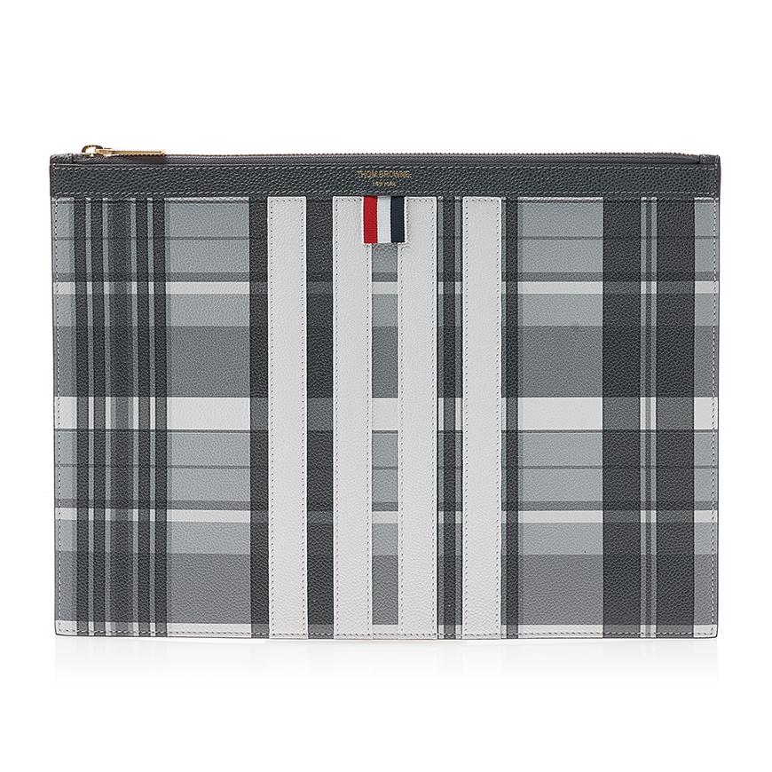 THOM BROWNE Pebble Grain Madras Leather Clutch MAC155A L0041 980 1