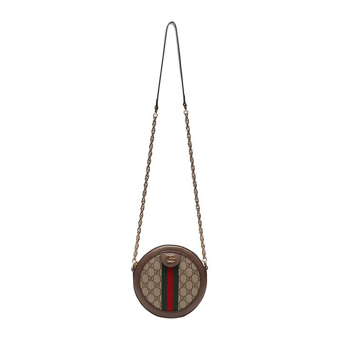 GUCCI Ophidia GG Round Mini Crossbody Bag Brown Canvas Leather