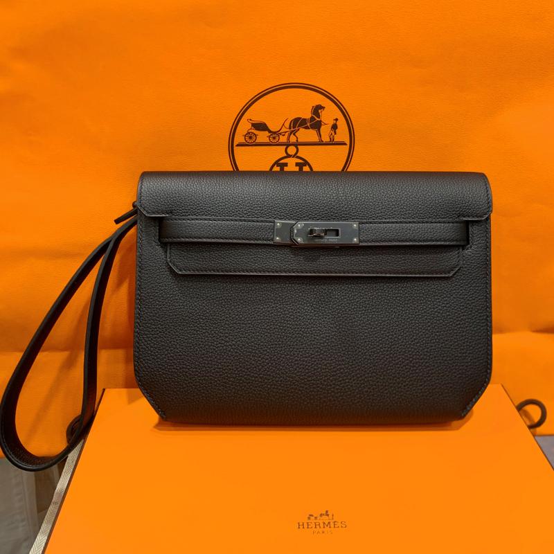HERMES Kelly Depeches Monochrome Togo Leather Pouch Black Unisex 25