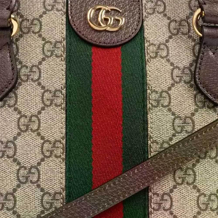 GUCCI Ophidia Medium Top Handle Tote Bag Brown Canvas Leather