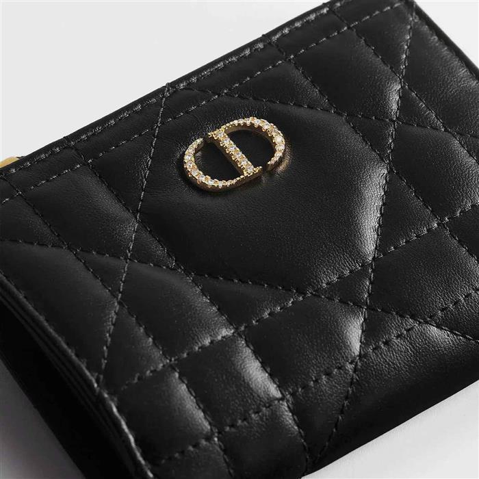 DIOR Crystal-Embellished Caro Dahlia Leather Small Wallet