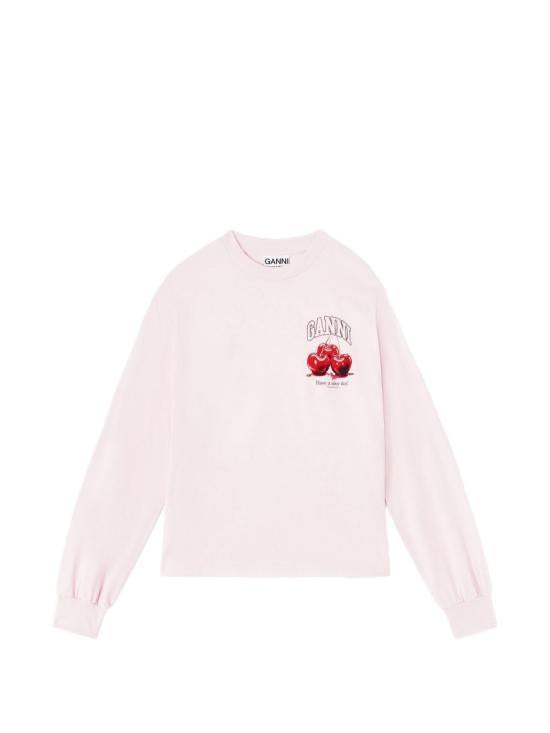 GANNI Bright White Long Sleeve Fruit Print Sweatshirt A1050059151